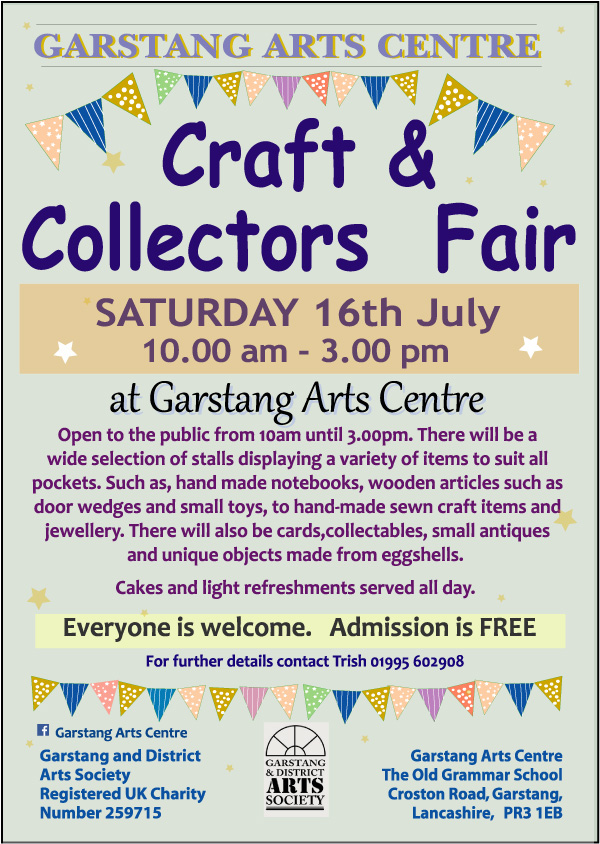ArtsGarstang's tweet photo. Don't miss tomorrow's Craft and Collectors Fair at Garstang Arts Centre 10am - 3pm #garstangartscentre #craftfair @lancslive @VisitLancashire https://t.co/V73Ht4RRyB