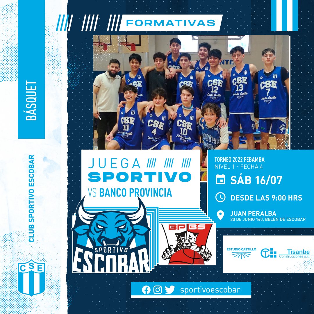 #Basquet #Formativas #FeBAMBA

🏀💪 ¡Juegan las formativas masculinas!

🆚 <a href="/ProvinciaBasket/">Provincia Basket</a> 
📅 Sábado 16/07
🏟 Juan Peralba (20 de Junio 140, Belén de Escobar)

⏱ Horarios
#Premini: 9:00 hrs
#Mini: 10:30 hrs
#U13: 12:00 hrs
#U15: 13:30 hrs
#U17: 15:00 hrs
#U19: 16:30 hrs

💙🤍