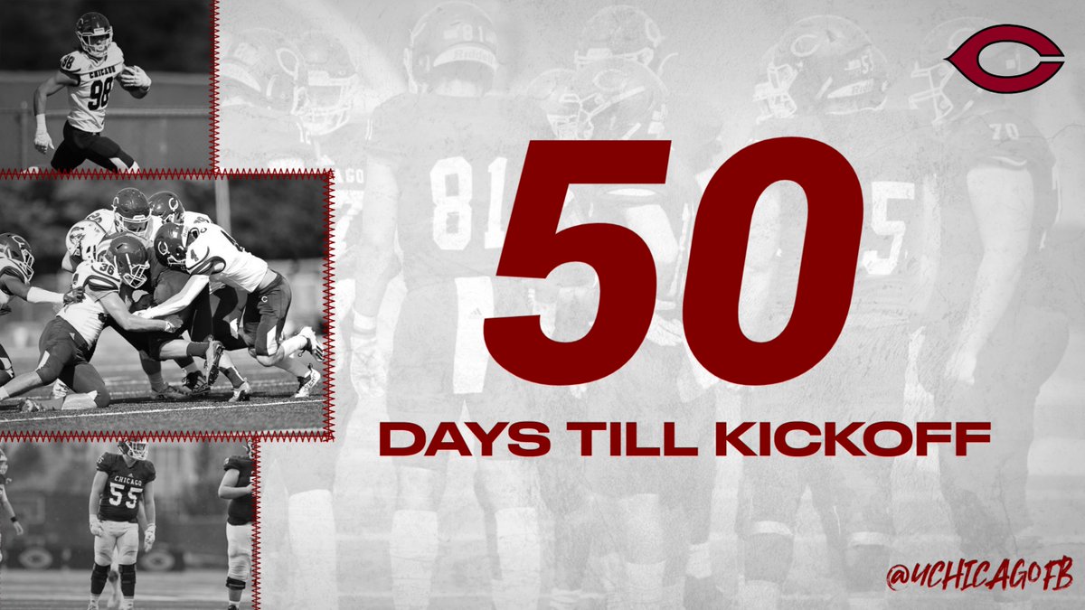 UChicagoFB's tweet photo. 5⃣0⃣ Days till Kickoff 2022! #MaroonMade #ALLIN https://t.co/BwjYPq9Jyp