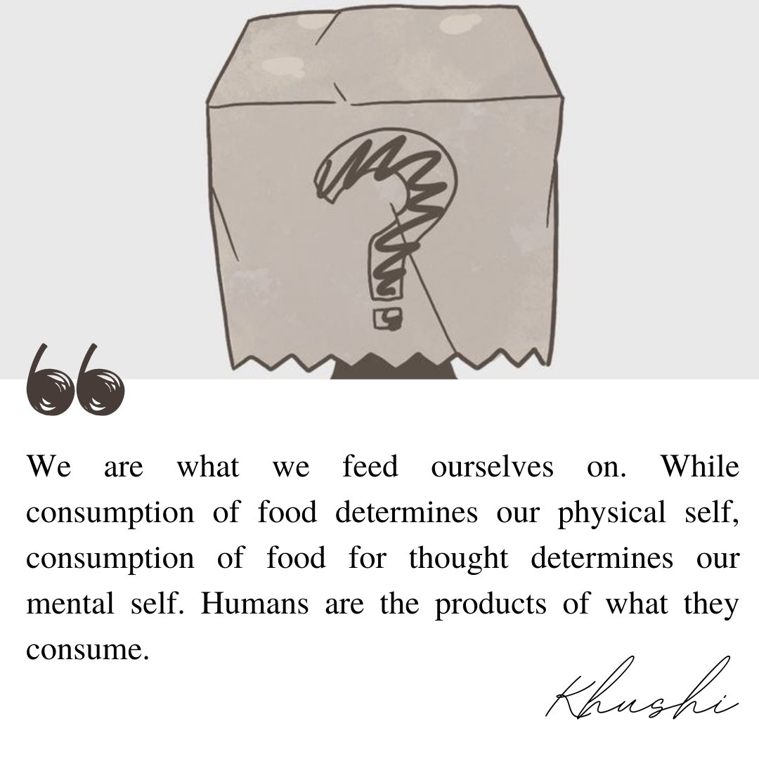 KMohunta's tweet photo. The human body not only constitutes what one eats but also what one consumes.
💡Remember: there is a hairline difference between eating and consuming, munching and feeding.
Hashtags: #self #physical #mental #physicalself #mentalself #consume #food #thought #foodforthought https://t.co/cdbg77u0wQ