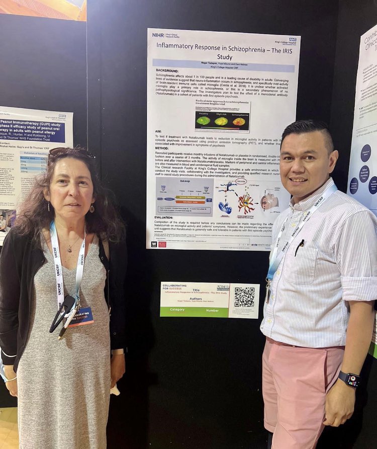 KingsCRF's tweet photo. Congratulations to Negar and Dani from the @KingsCRF who won BEST POSTER in Clinical/Medical Sciences for their work on the IRIS study! 🎉🎉🎉

IRIS aims to see if anti-inflammatory treatment can improve psychosis symptoms in people with schizophrenia.

#crfconf22 https://t.co/CD6W5qOeth
