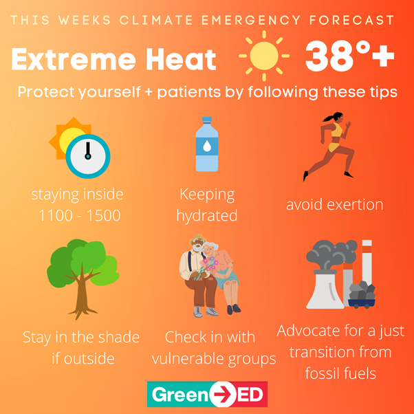 RCollEM's tweet photo. For staff working in EDs in the coming days please take a few moments to refresh your knowledge on managing heat exhaustion and stroke here: https://t.co/SiZxGbfYZL &amp; follow the tips in the infographics below to ensure you stay as safe as possible in the extreme heat. @EMDrSandy https://t.co/PKYJFJtlIM