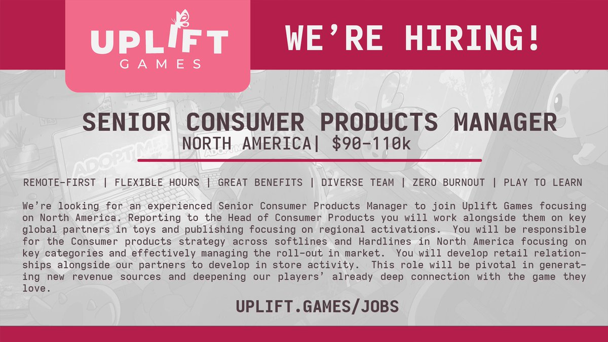 We are hiring a Senior Consumer Products Manager! 🧸 🌎 North America | #gamedevjobs 📜 More info: uplift.games/careers/senior…