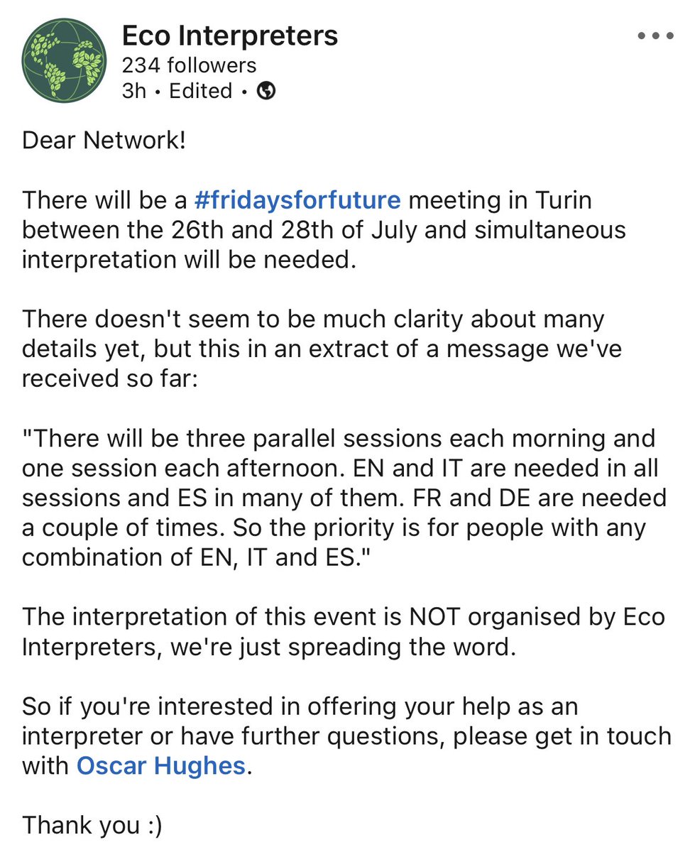 Anyone interested and available? 😊 Please share! #1nt #EcoInterpreters #terplove #interpreting #environmentaljustice