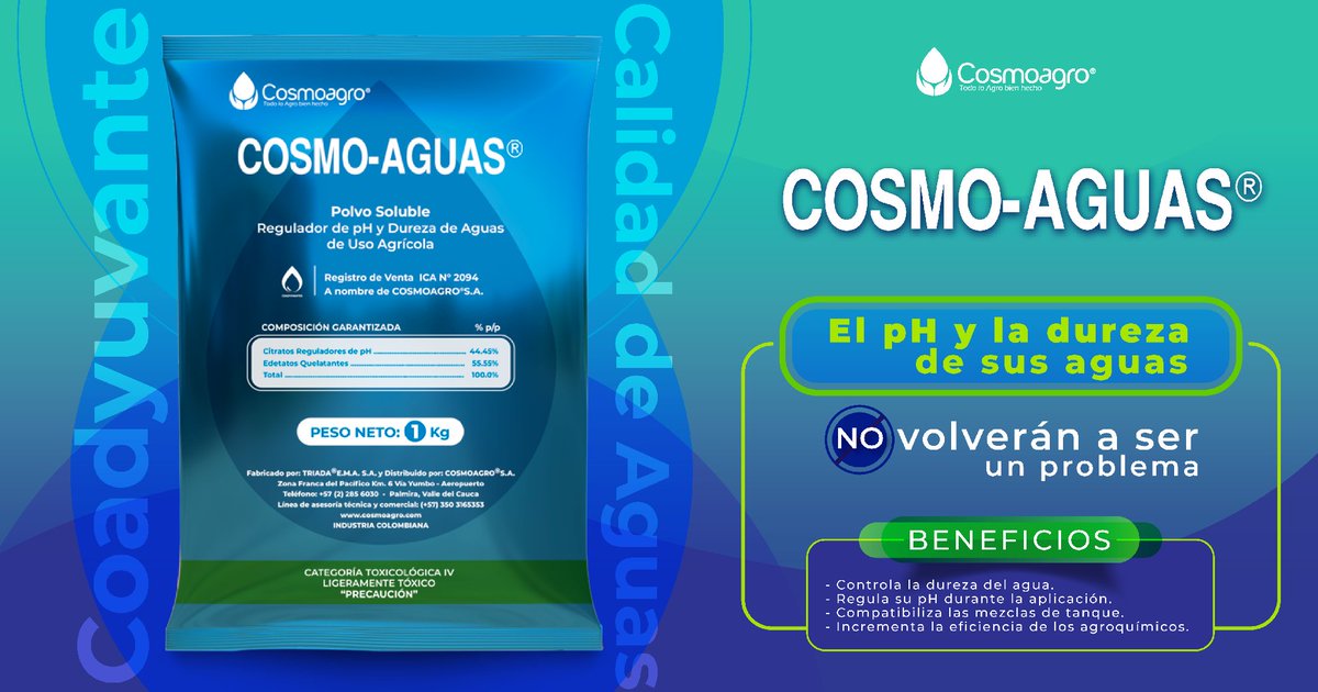 Con COSMO-AGUAS 💧 El Ph y la dureza del agua, no volverán a ser un problema.
Descubre todos los beneficios que tiene para tus cultivos.

Para más información ingresa aquí: hubs.li/Q01gYtc10

#Coadyuvante #Acondionadordeaguas #CosmoAguas #CalidadDeAguas #TodoLoAgroBienHecho