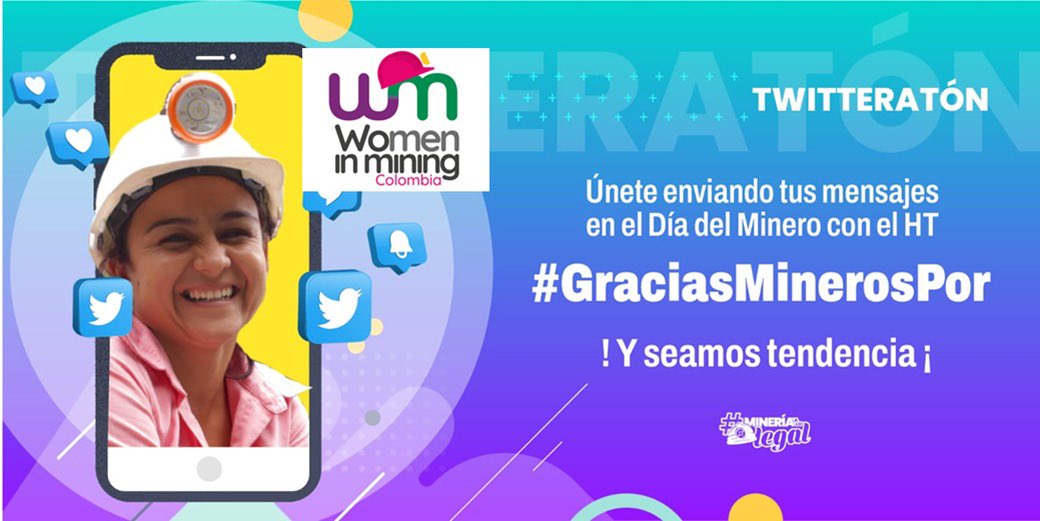 WIMColombia's tweet photo. #Twitteraton Desde @WimColombia mañana 16 de julio nos unimos al Día de nuestr@s miner@s. Los invitamos a conectarse con el #GraciasMinerosPor

¡Damos gracias a las #MujeresMineras que tanto aportan al país! 👷🏾‍♀️👷🏼‍♀️💜⛏️🇨🇴

#MujeresMineras #WomenInMining #MineríaResponsable https://t.co/8wmHbMvFuA
