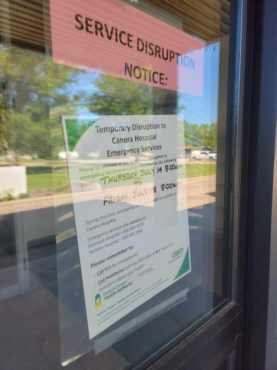 Yesterday residents of Kamsack were told by their MLA and Minister for Rural Health, that they could go to Canora for ER care

Well, the ER in Canora was also shut down yesterday and residents were directed to Kamsack

This isn't just govt incompetence, this is dangerous
#skpoli