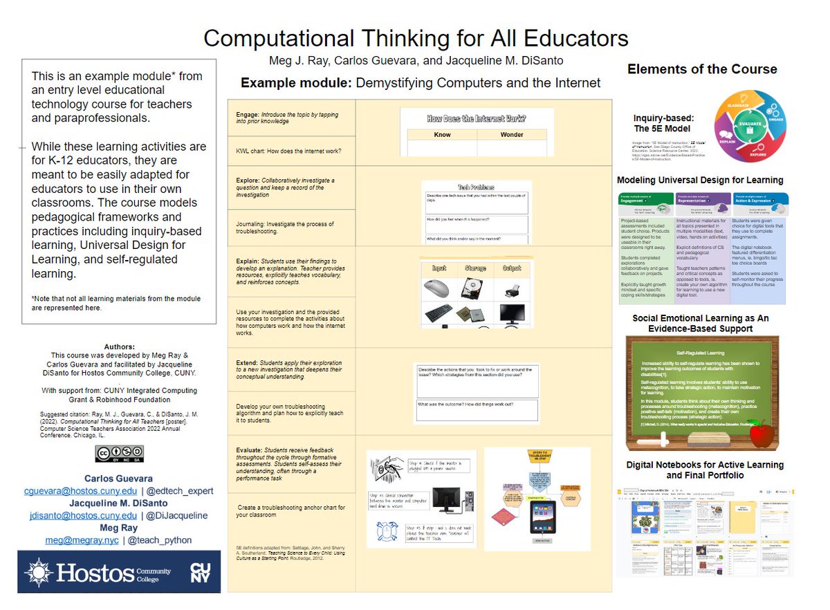 Meg Ray 🏳️🌈 (@teach_python) on Twitter photo Hey #CSTA2022 folks! Check out my poster today about #CT 4 All Teachers. Created with <a href="/edtech_expert/">Carlos Guevara</a> and <a href="/DiJacqueline/">Jacqueline DiSanto</a> about our work at <a href="/HostosCollege/">Hostos College</a> #CUNY. The course is a #5E #UDL #SEL triple threat Hey #CSTA2022 folks! Check out my poster today about #CT 4 All Teachers. Created with <a href="/edtech_expert/">Carlos Guevara</a> and <a href="/DiJacqueline/">Jacqueline DiSanto</a> about our work at <a href="/HostosCollege/">Hostos College</a> #CUNY. The course is a #5E #UDL #SEL triple threat