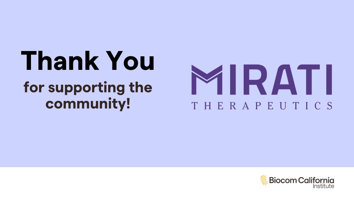 BiocomInstitute's tweet photo. Huge thanks to our friends and partners at @Mirati for their incredibly generous support of @BiocomInstitute this year. Mirati's support positively impacts #veterans and #firstgeneration college graduates entering the life science industry and our Life Science XP program. https://t.co/tEwUV9FBaZ