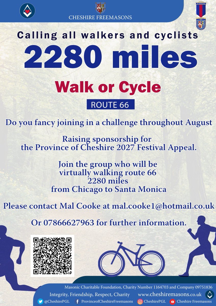 CheshirePGL's tweet photo. #FestivalFriday

"Get your kicks on Route 66”

13 walkers and riders have signed up and have already raised over £300, BEFORE a single step has been taken!

Sign up now for a virtual stroll across the USA, to support the Province of Cheshire 2027 Festival Appeal.

#Route66 https://t.co/9zyvhDo8qf