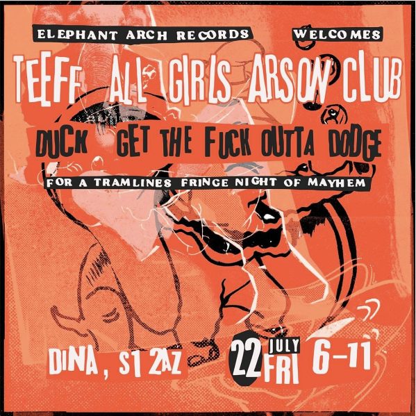 Super excited for our Tramlines fringe events next weekend‼️ Hope to see your mighty fine faces here!

FRIDAY! - The lovely Elephant Arch Records <a href="/Elephant_Arch/">Elephant Arch Records</a> presents a free night of amazing bands from 6-11pm! <a href="/Teeff_Music/">Teeff</a> <a href="/allgirlsarsonc1/">allgirlsarsonclub</a> <a href="/duckband_uk/">D U C K</a> <a href="/get_dodge/">Get The Fuck Outta Dodge</a>