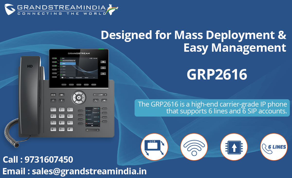 Grandstream_ind's tweet photo. GRP2600 Series the New Generation of Desktop Phones!
The GRP2616 is a 6-line carrier-grade IP phone designed with zero-touch provisioning for mass deployment and easy management. 
Visit to know more : https://t.co/xjl5m5PTgN

#Grandstream #GRPSeries #CarrierGrade #GRP2616 https://t.co/PijTKEDlgp
