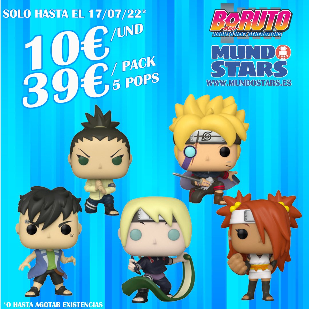 MundostarsES's tweet photo. ‼️OFERTA FIN DE SEMANA‼️

Durante el finde podéis disfrutar de esta oferta de la colección #BorutoNarutonextgenerations 💥

🔸EL PACK DE 5 POP’S POR 39€
🔸O A 10€ CADA POP!
🔸OFERTA VÁLIDA EN TIENDA Y EN WEB 🛍

https://t.co/klisoq2GEE

#funko #funkopops #anime #naruto #boruto https://t.co/hmGJ5pLb2P