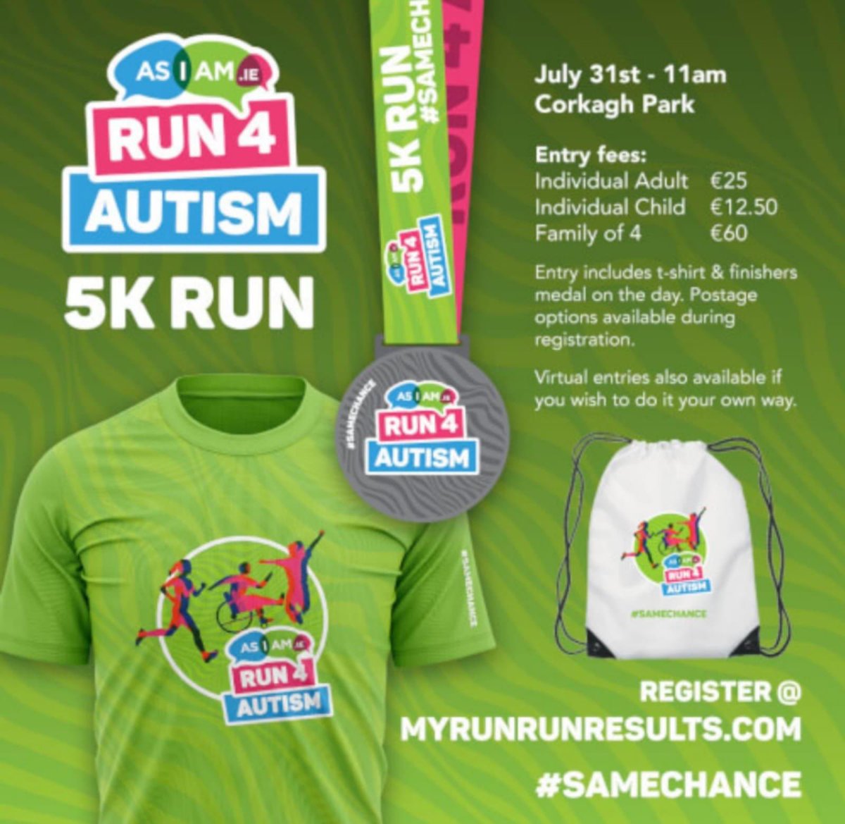 Not long to go until AsIAm’s biggest family fun day of the year at Run4Autism this July 31st in Corkagh Park 🎉

Join us for face paint, bubbles, ice cream and lots of fun as we come together to celebrate the autistic community! 💜

SIGN UP TODAY ⬇️
myrunresults.com/events/asiam_5…