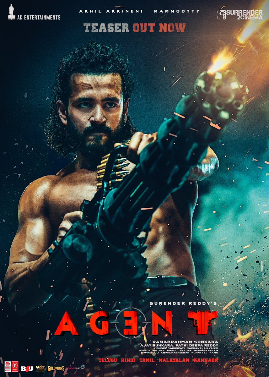 AkhilAkkineni8's tweet photo. Presenting to you the #AgentTeaser

#Agent  

- https://t.co/ULYwxmTnLn

#AgentLoading 🔥

ఏజెంట్・एजेंट・ஏஜென்ட்・ഏജന്റ്・ಏಜೆಂಟ್

@mammukka @DirSurender @sakshivaidya99 @hiphoptamizha @AnilSunkara1 @AKentsOfficial @S2C_Offl https://t.co/AmMUsGMMYa