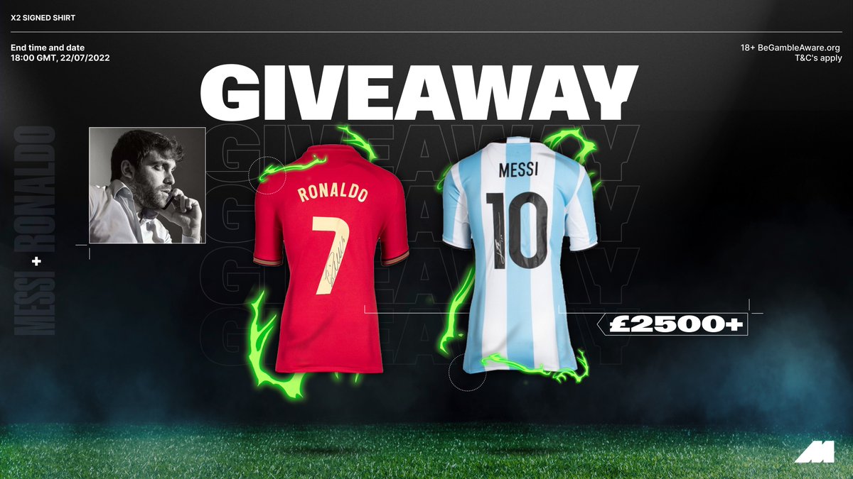 𝐇𝐄𝐑𝐄 𝐖𝐄 𝐆𝐎! 𝐆𝐈𝐕𝐄𝐀𝐖𝐀𝐘 🚨 We are giving away two shirts signed by Lionel Messi & Cristiano Ronaldo worth £2,500. Two shirts, two winners! 🇦🇷🇵🇹 To win: 🔁 Like & Retweet this post ✅ Follow @MidniteFtbl 18+ | Ends 22nd July | Good luck 🤝