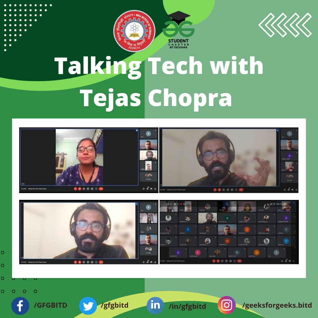 gfgbitd's tweet photo. A glimpse from fourth session of "Talking Tech With", escorted by Sir Tejas Chopra on NFTs and W3 is here.πΈ
Your presence was enlightening and valuable to us.π
#NFTshill #Blockchain #web3community #webdevelopment #googleio #gfgbitd @gfgbitd @geeksforgeeks @elonmusk @Polkadot https://t.co/BR60zJ1vHW