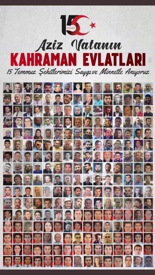 Sana dar gelmeyecek makberi kimler kazsın? "Gömelim gel seni tarihe!" desem, sığmazsın. bir hilal uğruna ya rab ne güneşler batıyor
ruhlarınız şad makamınız cennet olsun
#15 temmuz