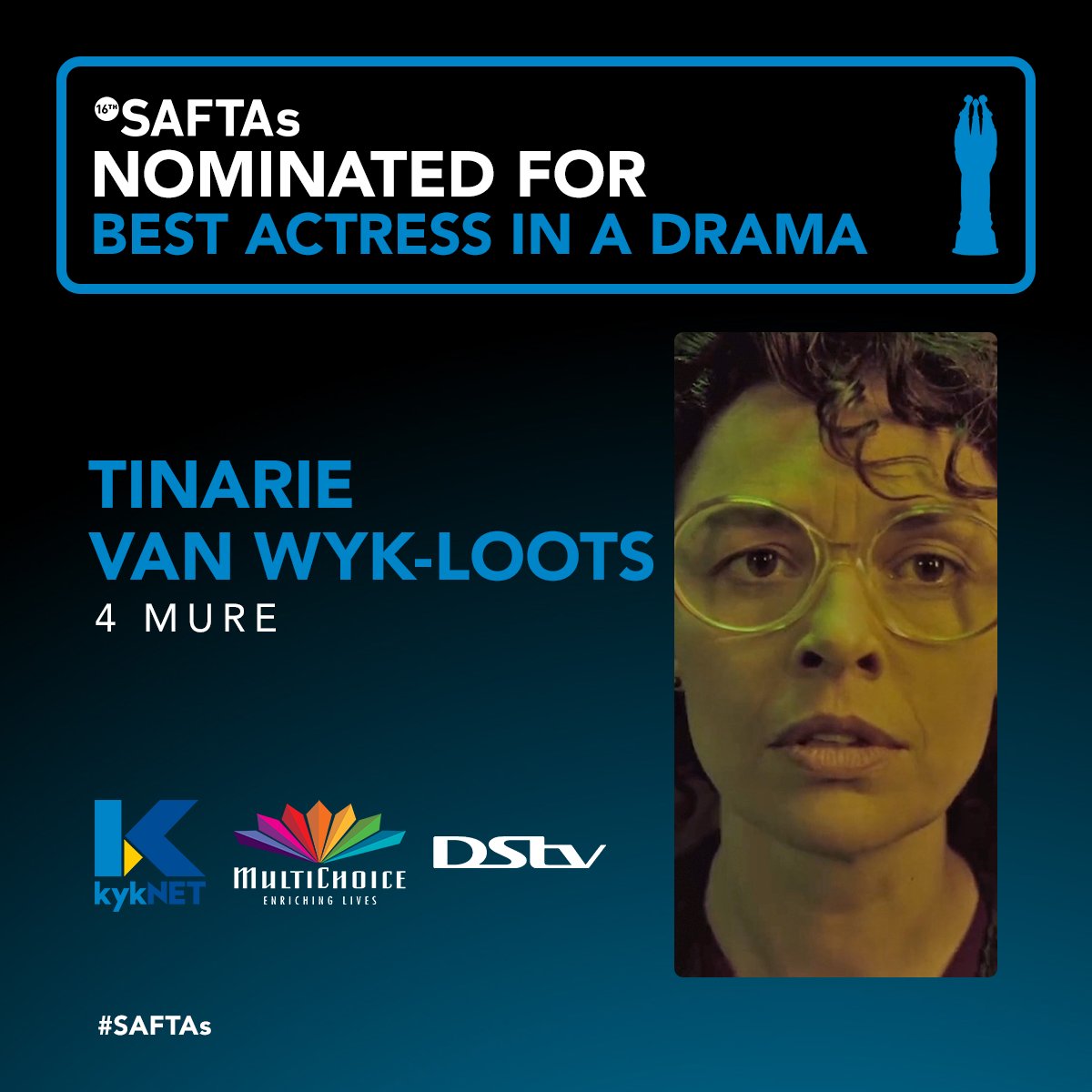 kykNETtv's tweet photo. Tinarie van Wyk-Loots is benoem vir Beste Aktrise in die Drama-kategorie!🙌👏
#4Mure #SAFTAs https://t.co/7v6gYK8Jbh
