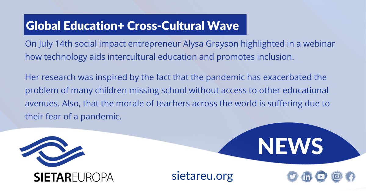SIETAREUROPA's tweet photo. Yesterday Alysa Grayson shared fascinating research in the webinar Global Education + Cross-Cultural Wave. Here's a link in case you missed it! https://t.co/b3MI8PWWej #SEUVC #SIETAR #interculturaltraining https://t.co/zrd81WFrJq