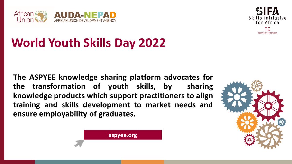 NEPAD_Agency's tweet photo. This year’s theme for World Youth Skills Day is “Transforming Youth Skills for the Future”. Through #ASPYEE we continue to promote the sharing of knowledge which will contribute to improving the agility and responsiveness of skills development systems to market needs. @UNEVOC https://t.co/eqhopMZ6Ny