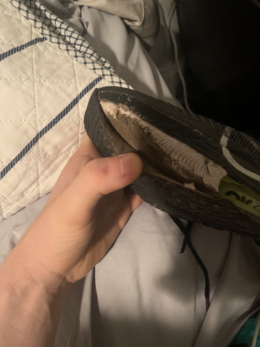 laa111's tweet photo. @Nike @crazylongjumper @Nike my 15 y/o son purchased these Air Zoom Tempo running shoes for his cross country season. They didn’t even last 60 days. Huge chunks of the shoe fell off and the sole is completely separating from the shoe. Don’t charge $180 for shoes that are garbage! https://t.co/sRMX7CwnDs