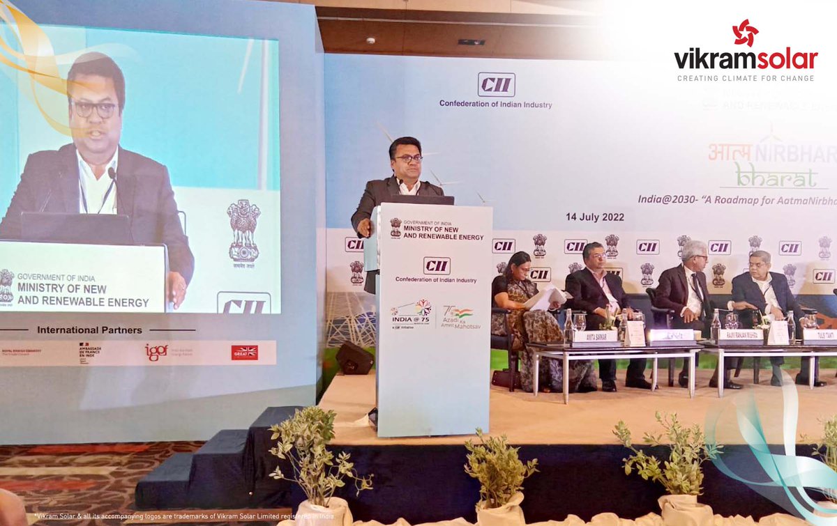 VikramSolar's tweet photo. @FollowCII ‘India@2030: A Roadmap for #AatmanirbharBharat in RE, our CEO @ivan_saha  spoke about the opportunities for indigenous #solar PV module #manufacturing in the Indian &amp; global markets on the back of government’s policy push and #climateaction commitments. @mnreindia https://t.co/LUBhd0bMJ7