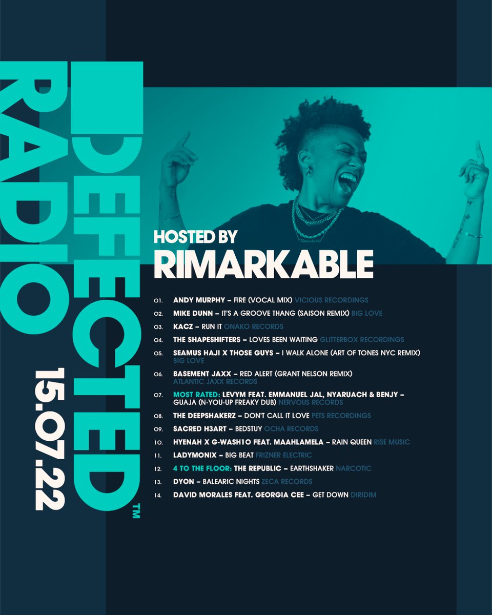 Simon Dunmore (@simondunmore) on Twitter photo Brand new Defected Radio Show just in from <a href="/iamRimarkable/">Rimarkable</a>
Dropping music from <a href="/andymurph/">Andy Murphy</a> <a href="/tharealmikedunn/">Mike Dunn</a> <a href="/Saisonmusic/">Saison</a> <a href="/UKShapeshifters/">The Shapeshifters</a> <a href="/seamushaji/">Seamus Haji</a> <a href="/TheBasementJaxx/">Basement Jaxx</a> <a href="/Deepshakerz/">The Deepshakerz</a> <a href="/Hyenahmusic/">HYENAH</a> <a href="/LadyMonix/">L A D Y M O N I X</a> <a href="/DJDavidMorales/">David Morales</a>
Listen now 👇🏼
defected.lnk.to/BroadcastingHo… Brand new Defected Radio Show just in from <a href="/iamRimarkable/">Rimarkable</a>
Dropping music from <a href="/andymurph/">Andy Murphy</a> <a href="/tharealmikedunn/">Mike Dunn</a> <a href="/Saisonmusic/">Saison</a> <a href="/UKShapeshifters/">The Shapeshifters</a> <a href="/seamushaji/">Seamus Haji</a> <a href="/TheBasementJaxx/">Basement Jaxx</a> <a href="/Deepshakerz/">The Deepshakerz</a> <a href="/Hyenahmusic/">HYENAH</a> <a href="/LadyMonix/">L A D Y M O N I X</a> <a href="/DJDavidMorales/">David Morales</a>
Listen now 👇🏼
defected.lnk.to/BroadcastingHo…