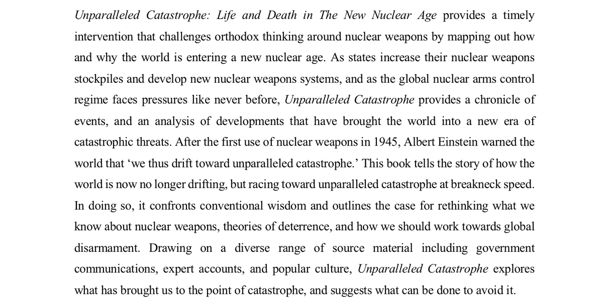 rhyscrilley's tweet photo. I am very excited to announce that I have signed a contract with @ManchesterUP to publish a book...

Unparalled Catastrophe: Life &amp; Death in the New Nuclear Age

☢️🌎☢️🌍☢️🌏☢️ https://t.co/FYOrNLkyvF