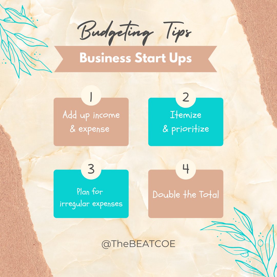 thebeatcoe's tweet photo. How do you set a budget for my business?

This is one of the most common questions we get as The BEAT. As a Business Owner, creating and following a budget is absolutely necessary.

Take these 4 Tips to help you get started with your plans of starting a budget.

A Budget is... https://t.co/WGV9uX0rxm