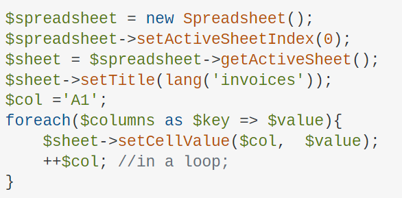 Mark_Baker's tweet photo. Supporting #PhpSpreadsheet is always entertaining.

Who can tell me what the problem is with this snippet of code that is supposed to populate row 1 with an array of header values, with entries for 186 columns? https://t.co/NEYR1bLdC4