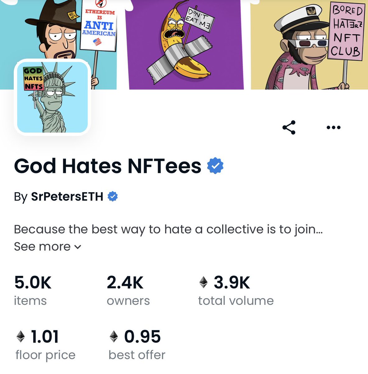 SrPeters's tweet photo. For those asking, any side projects/giveaways/events that come up will be based on the main God Hates NFTees project. GHNFTees is the heart of the company. 

The derivatives that are emerging are the joints that will allow us to go to the moon. This is how our community works. https://t.co/pzl8aw9UOM