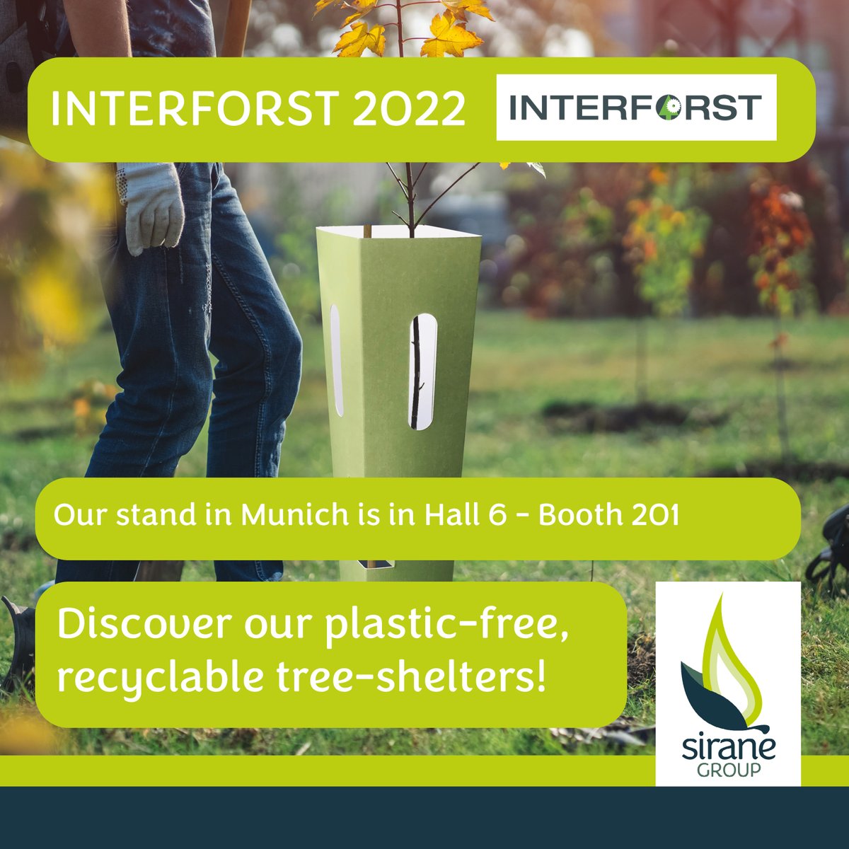 SiraneLtd's tweet photo. Reminder for anyone heading to #interforst in #munich - Sirane's stand is in hall 6, booth 201 - we're exhibiting our #plasticfree #compostable tree-shelters. Hopefully we'll see you there #forestry #treeplanting #interforst2022 https://t.co/a8QeWpI6Rh https://t.co/EO3tFLUeDT