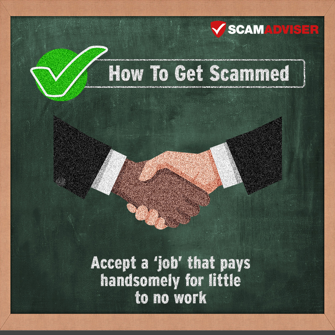 scamadviser's tweet photo. If a stranger offers you a job that is easy AND pays extremely well, watch out because it may land you in trouble: https://t.co/9U52agZxDK
#HowToGetScammed #ScamAdviserTips #OnlineScam #JobScam #EmploymentScam #FakeJob https://t.co/FmZTeZZ8A0
