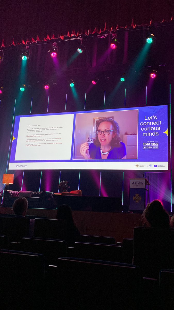 idomingues2's tweet photo. BioArt, a concept evolving: genetic, transgenic, eco, land … art dealing with live things according to Jennifer Willet @ #ESOF2022 https://t.co/sHrDXRIrbm
