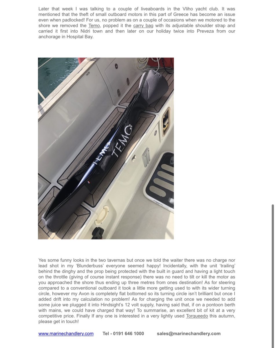 Thank you to our dealer Marinechandlery.com part of Newcastle’s Storrar Marine for this feature on the new eco friendly Temo - the first portable electric-powered outboard motor. 
MCI is the exclusive UK distributor for Temo.
