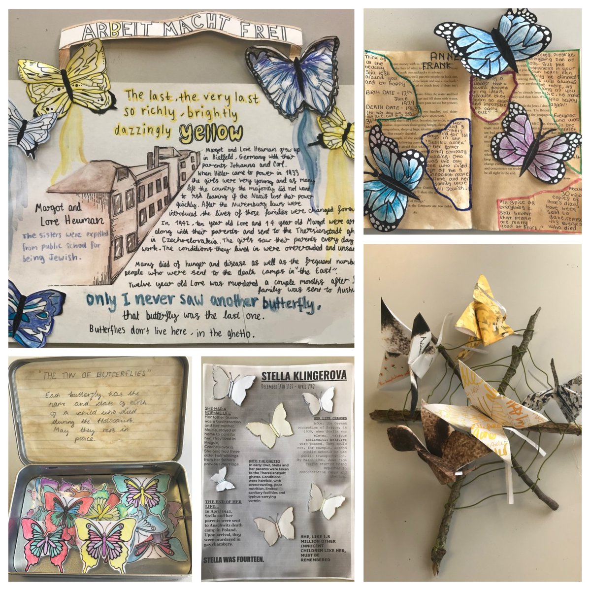 Wh_LRC's tweet image. Inspired by The Butterfly Project @HMHou and the poem The Butterfly by Pavel Friedman our year 9 students have again created beautiful memorials to commemorate the children who died during the Holocaust. @HMD_UK