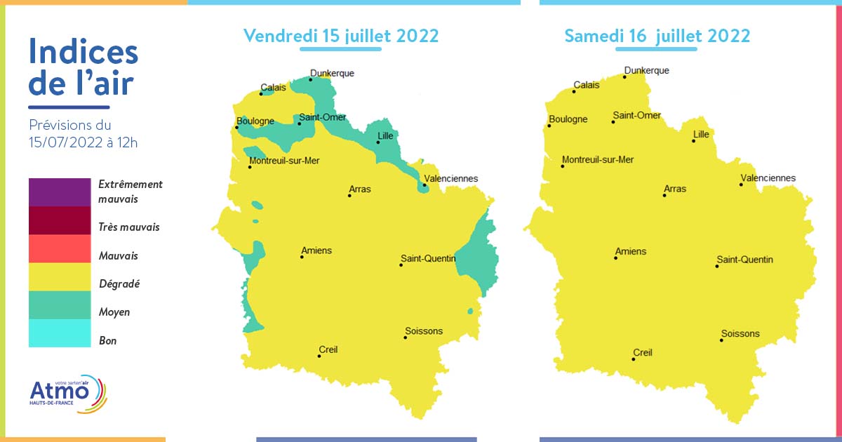 [Prévisions] #qualitéair dégradée sur une majorité de la région en raison d'une forte présence de l'ozone causée par l'ensoleillement. Demain toute la région sera impactée avec 1 augmentation des concentrations due aux conditions météorologiques.👉+d'infos urlz.fr/iMUt