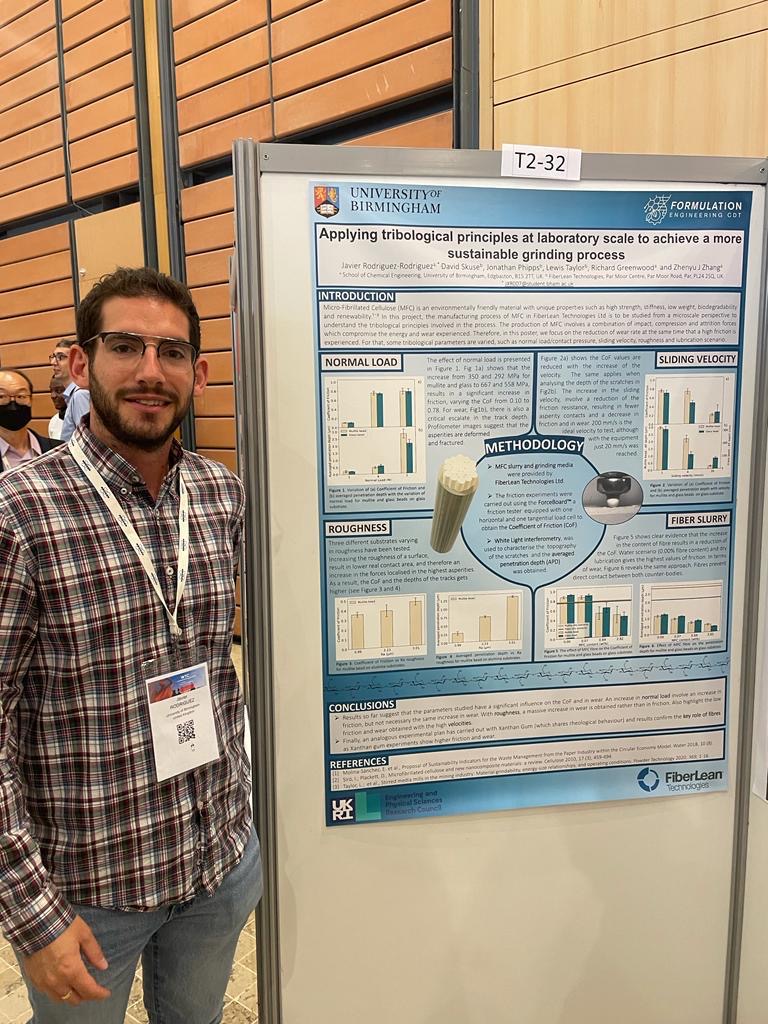 FormulationCDT's tweet photo. 📢Conference news!
This week our #FormulationEngineering​ #EngD students Laure (P&amp;G), David (Innospec), Roshan (RollsRoyce) and Javier (FiberLean) showed their research on #tribology at #WTC2022 in Lyon🇫🇷 
​
  @unibirmingham @eps_unibham @chemengbham  #EPSRC​ @uobguildofstudents https://t.co/iZntGA7Xk9