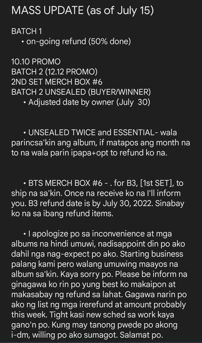 youralbumph's tweet photo. #YAPH_updates

as of July 15, 2022.

I will do post na rin ng refund list with precise amount. Kino-compile ko pa po lahat to get the sum. Thank you sa patience. https://t.co/3RBQwCXYSB
