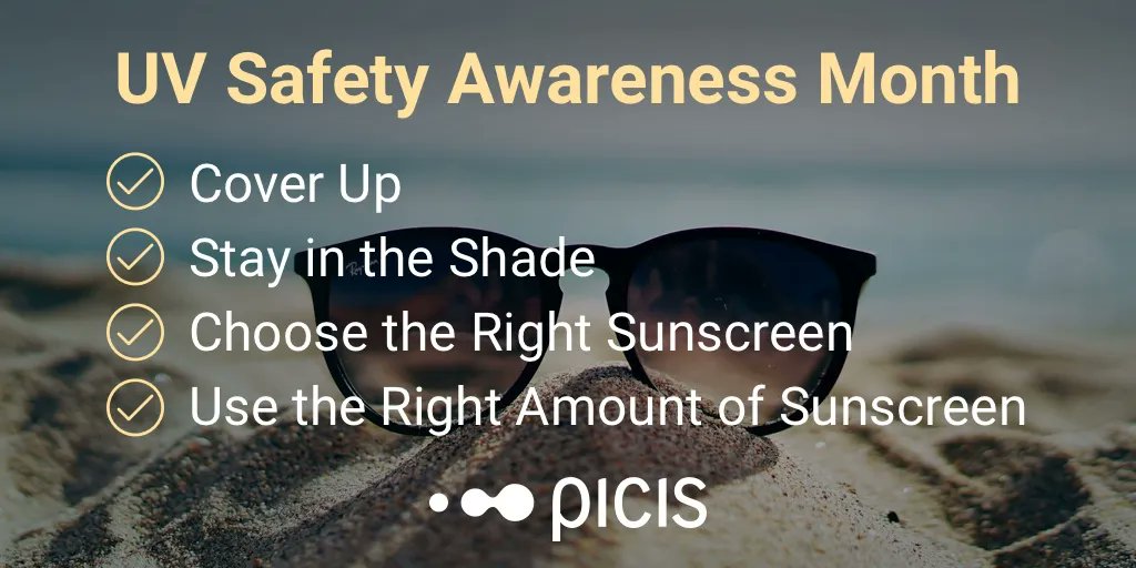 PicisInc's tweet photo. It’s UV Safety Awareness Month! Enjoy the outdoors this summer and remember to protect your eyes and the skin you're in! See the graphic for a few tips from VA and see the details here: https://t.co/Y7mKHrC0EO #UVSafetyAwarenessMonth #applycoverenjoy #sunsafety https://t.co/BQ9vLdncSe