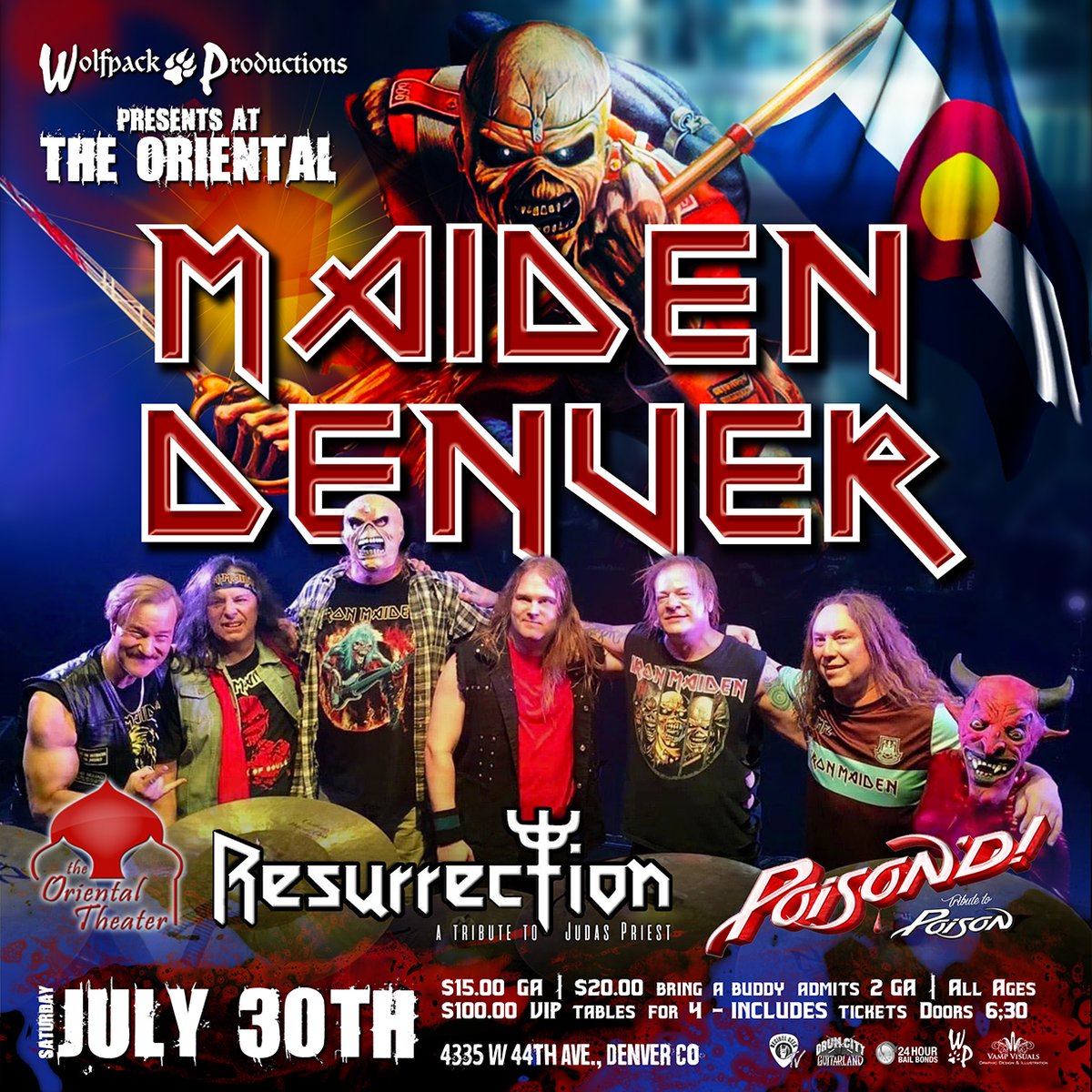 MAIDEN FANS! 💀 #MaidenDenver is coming to The #OrientalTheater with #Resurrection - A Tribute to @judaspriest #Poison’D - A Tribute To @Poison Saturday July 30th & it's #AllAges #Tickets on sale NOW: holdmyticket.com/event/397796