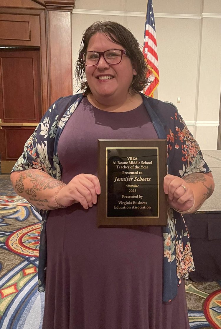 So very proud of Aylor’s,  Mrs. Scheetz on her VBEA Middle School Teacher of the Year!