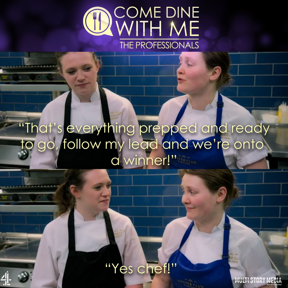 ComeDineWithMe's tweet image. 🫡 Yes Chef! 

Watch how The Oyster Club fare later today when they cook for their guests on #ComeDineWithMeTheProfessionals at 5pm on Channel 4 and All4!