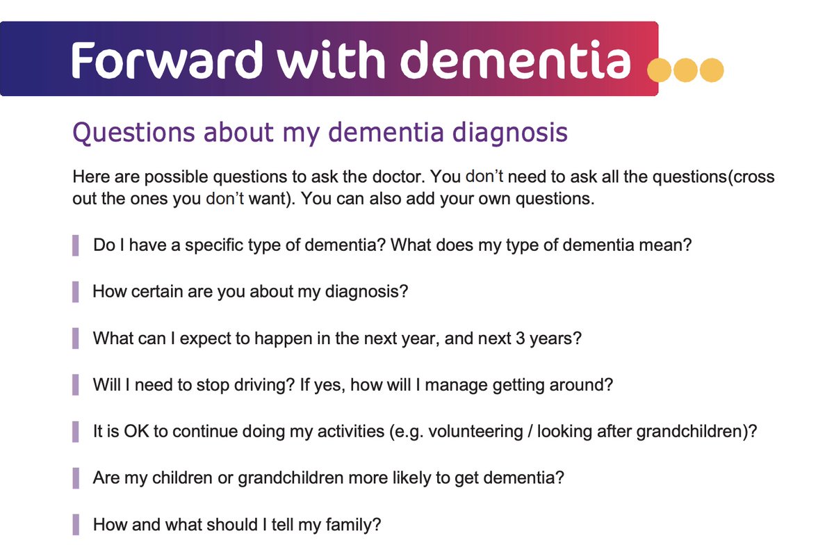 Here is a list of questions that you can ask your doctor related to a dementia diagnosis. Print it out if you'd like! forwardwithdementia.ca/wp-content/upl…