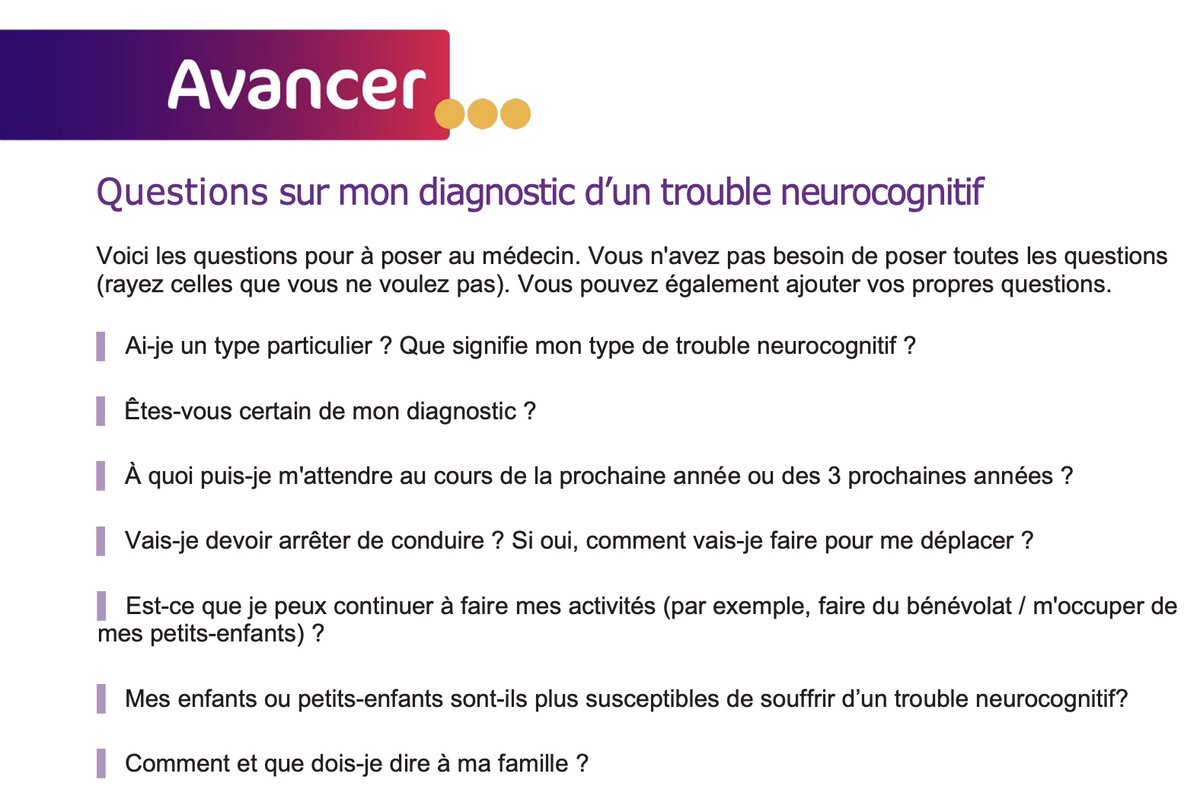 Consultez notre liste de questions que les personnes avec un trouble neurocognitif peuvent poser à leur médecin. Vous pouvez trouver le document complet ici : forward-avancer.ca/wp-content/upl…