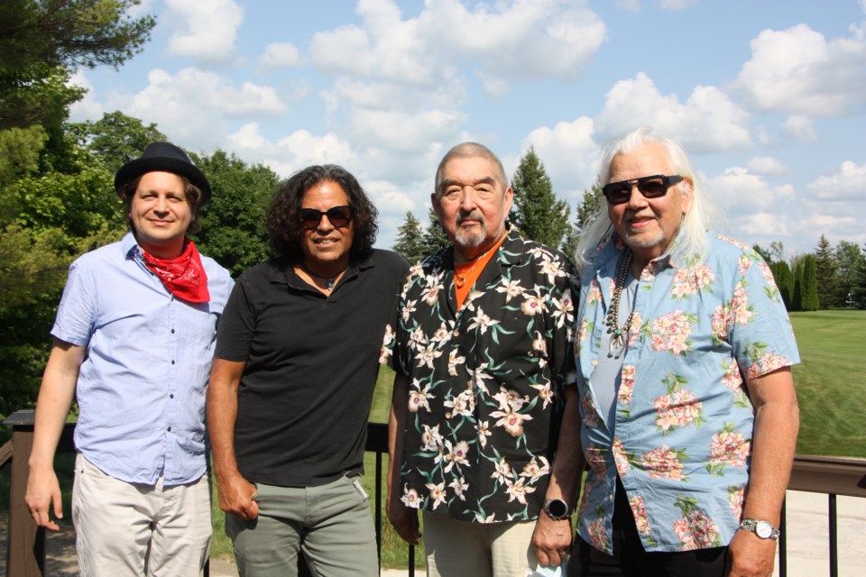 #flashbackfriday <a href="/collingwoodfest/">Collingwood Music Festival</a> screening <a href="/TheWaterWalker2/">The Water Walker Film</a> and <a href="/RumbleFilm/">RumbleTheFilm</a> in 2021 #TheIndiansWhoRockedTheWorld. Photo: AD Daniel Vnukowski, Executive Producer <a href="/StevieSalas/">Stevie Salas</a> Graham Greene, and <a href="/dukeredbird/">Duke Redbird, Elder of the Global Village</a> Photo credit: Erika Engel/CollingwoodToday