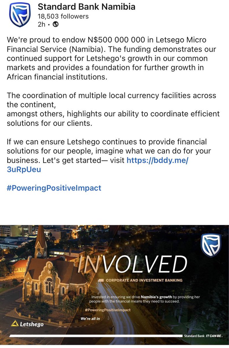 NamibiaFinTech's tweet photo. Does it mean that one bank is financing another bank? @StandardBankNa  @BankofNamibia  @LetshegoNamibia https://t.co/rv3zyEGLYk