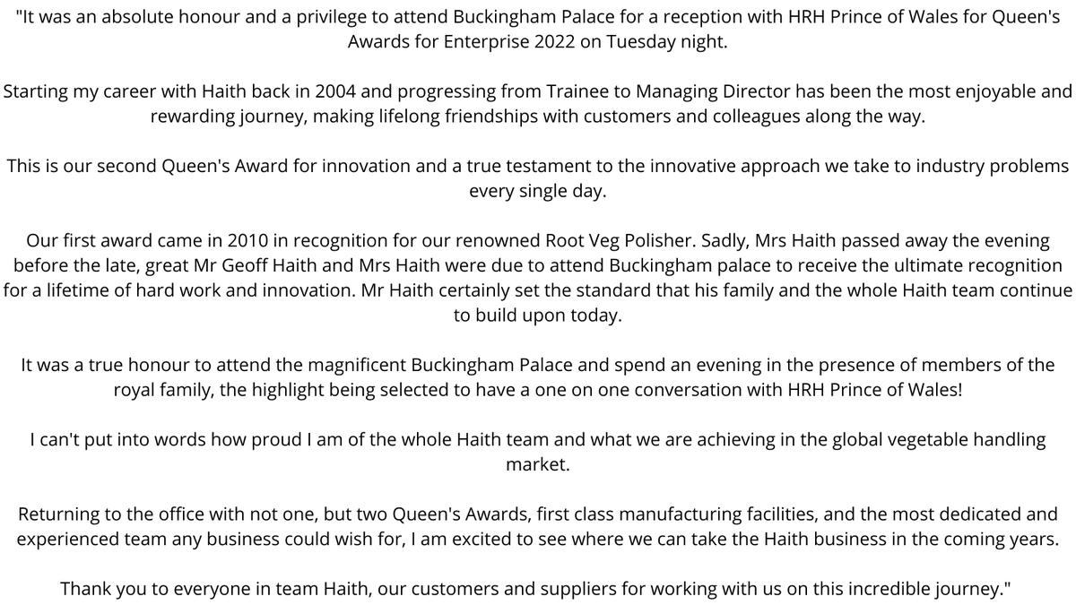 HaithGroup's tweet photo. Our Managing Director, Duane Hill, attended Buckingham Palace on Tuesday evening for a reception with HRH Prince of Wales, after we received our second #QueensAwardforEnterprise🥇 

Read more about it below👇🏼 https://t.co/qYiQ8eM17k