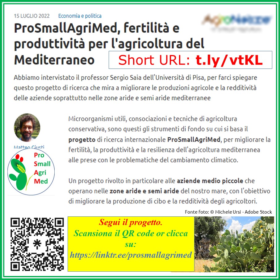 ProSmallAgriMed's tweet photo. Parlano di noi su @agronotizie. Ringraziamo Matteo Giusti per l'articolo su #ProSmallAgriMed.
Link https://t.co/uphkAP69IK
Riferimenti al progetto: https://t.co/eBgHPgF1xJ
#Sostenibilità #Agricoltura #cambioclimatico #Ficodindia #Consociazione #Leguminose #Erbacee #qualità https://t.co/tnicueI2N0
